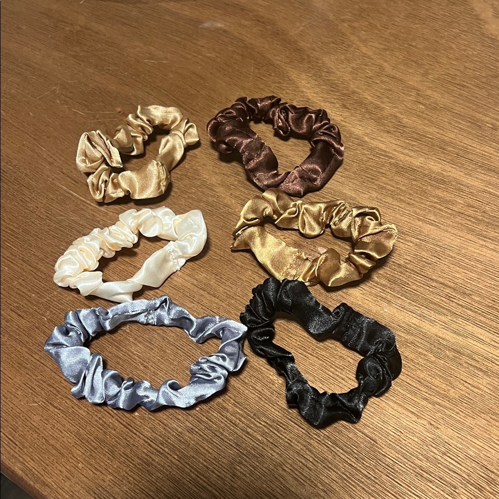 Satin Scrunchie 6 Pack – Neutral Brown Gold Black